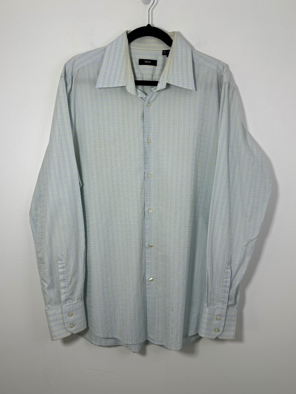 Hugo Boss Men’s Size 17.5 44 Plaid Long-Sleeve Button-Down Dress Shirt Formal